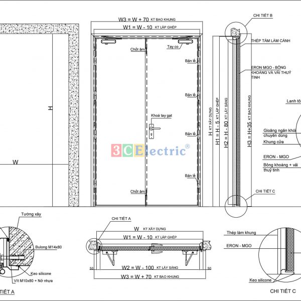 bản vẽ chi tiết cửa chống cháy 2 cánh
