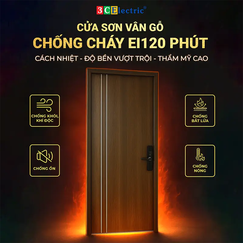 Cửa chống cháy vân gỗ 120 phút 1 cánh – màu vân gỗ