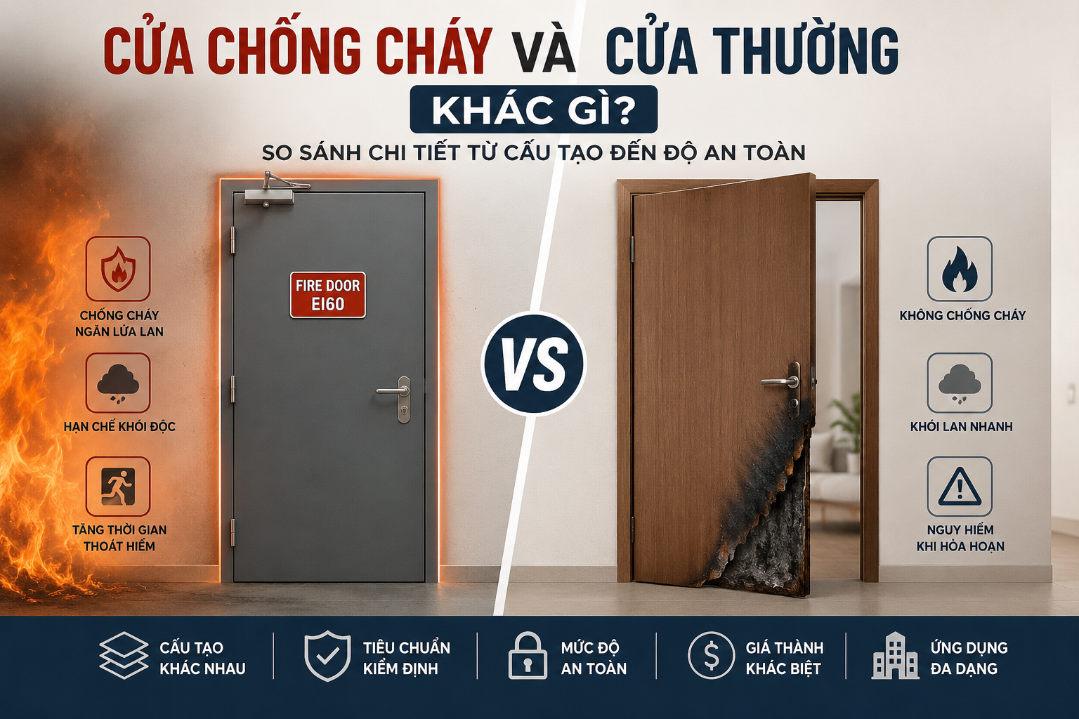Cửa chống cháy và cửa thường khác gì? So sánh chi tiết