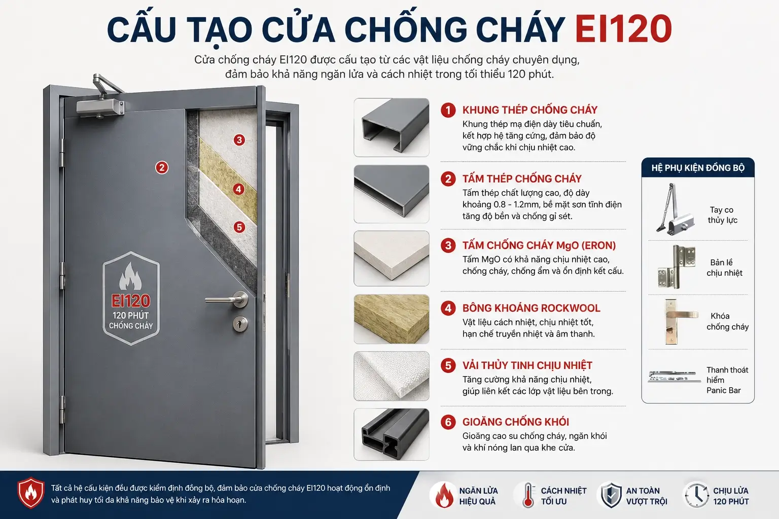 tiêu chuẩn cửa chống cháy ei120 Cấu tạo cửa ngăn cháy 120 phút với lõi chống cháy chuyên dụng
