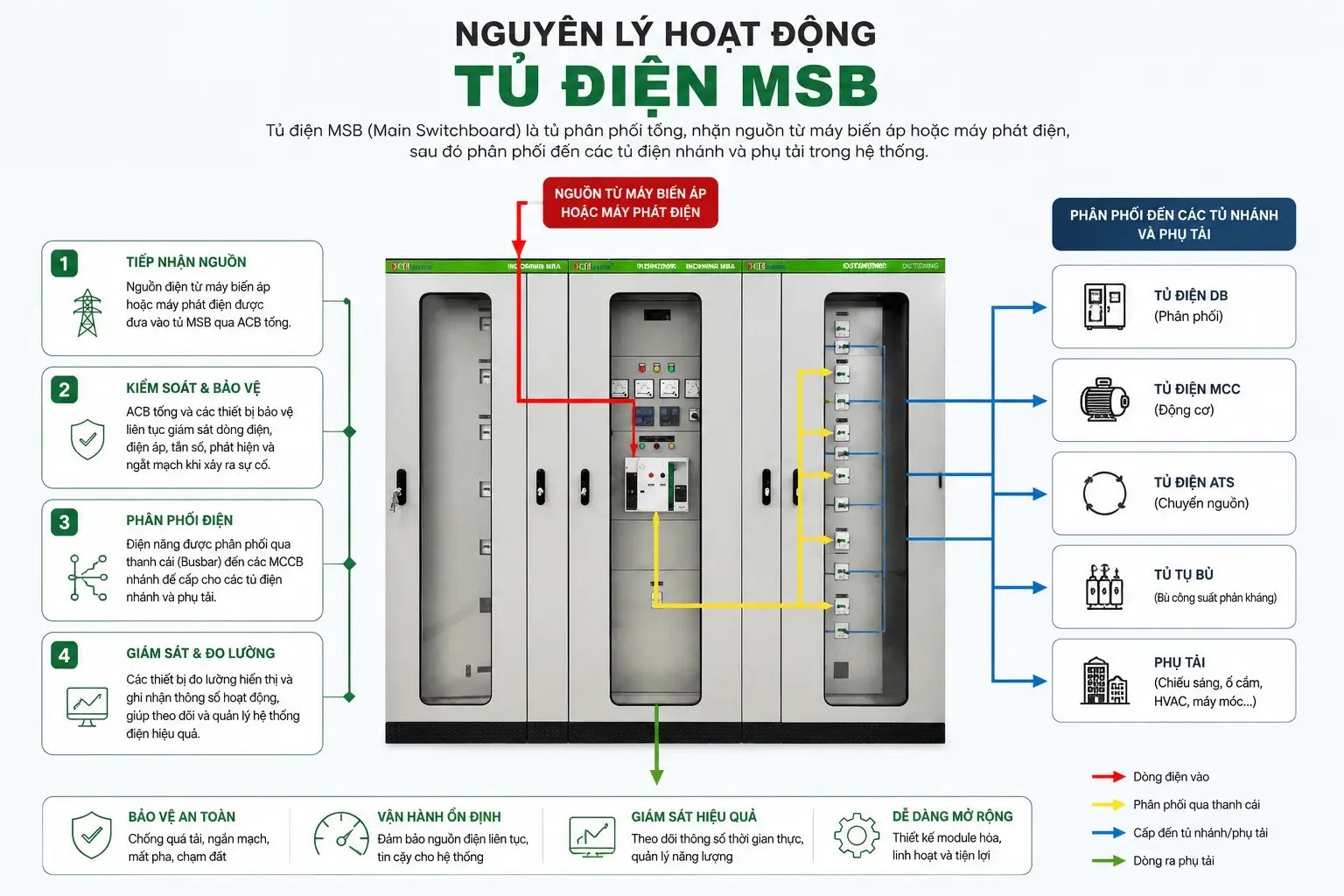 Nguyên lý hoạt động của tủ điện MSB trong hệ thống điện hạ thế