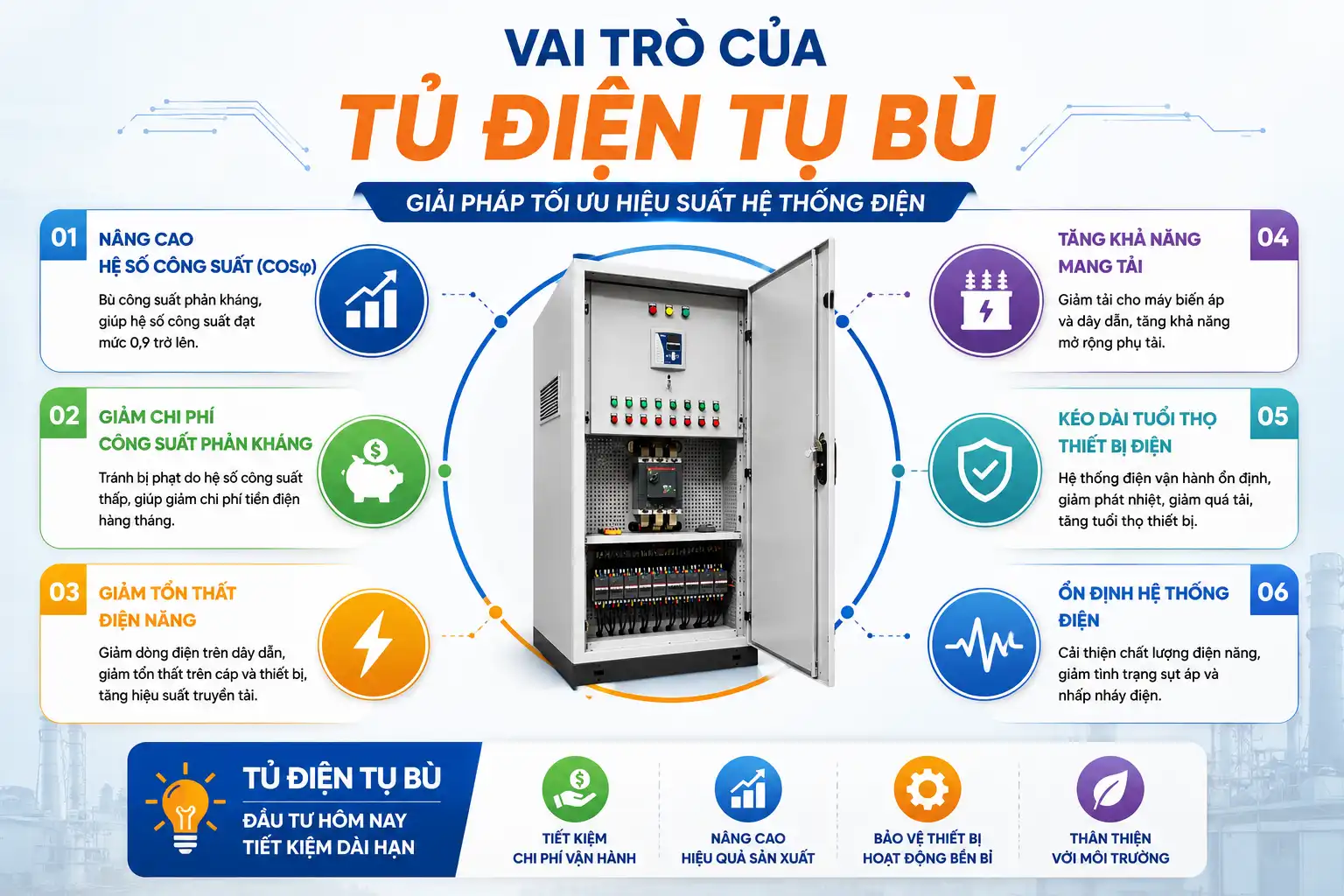 Lợi ích của tủ điện tụ bù trong hệ thống điện công nghiệp