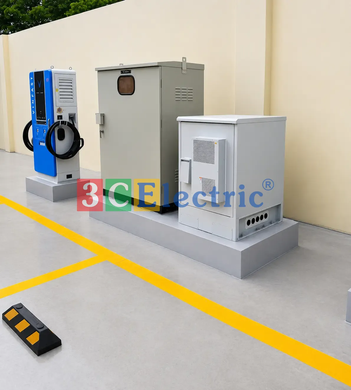 Ảnh thực tế tủ quản lý trạm sạc ô tô điện lắp đặt ngoài trời