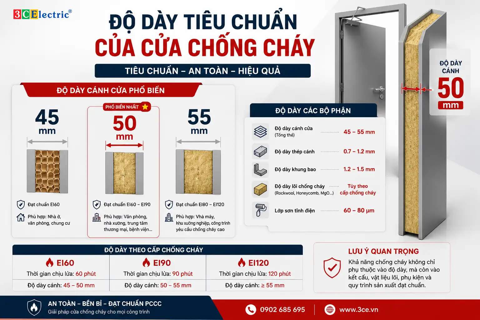 Độ dày tiêu chuẩn cửa chống cháy EI60 EI90 EI120