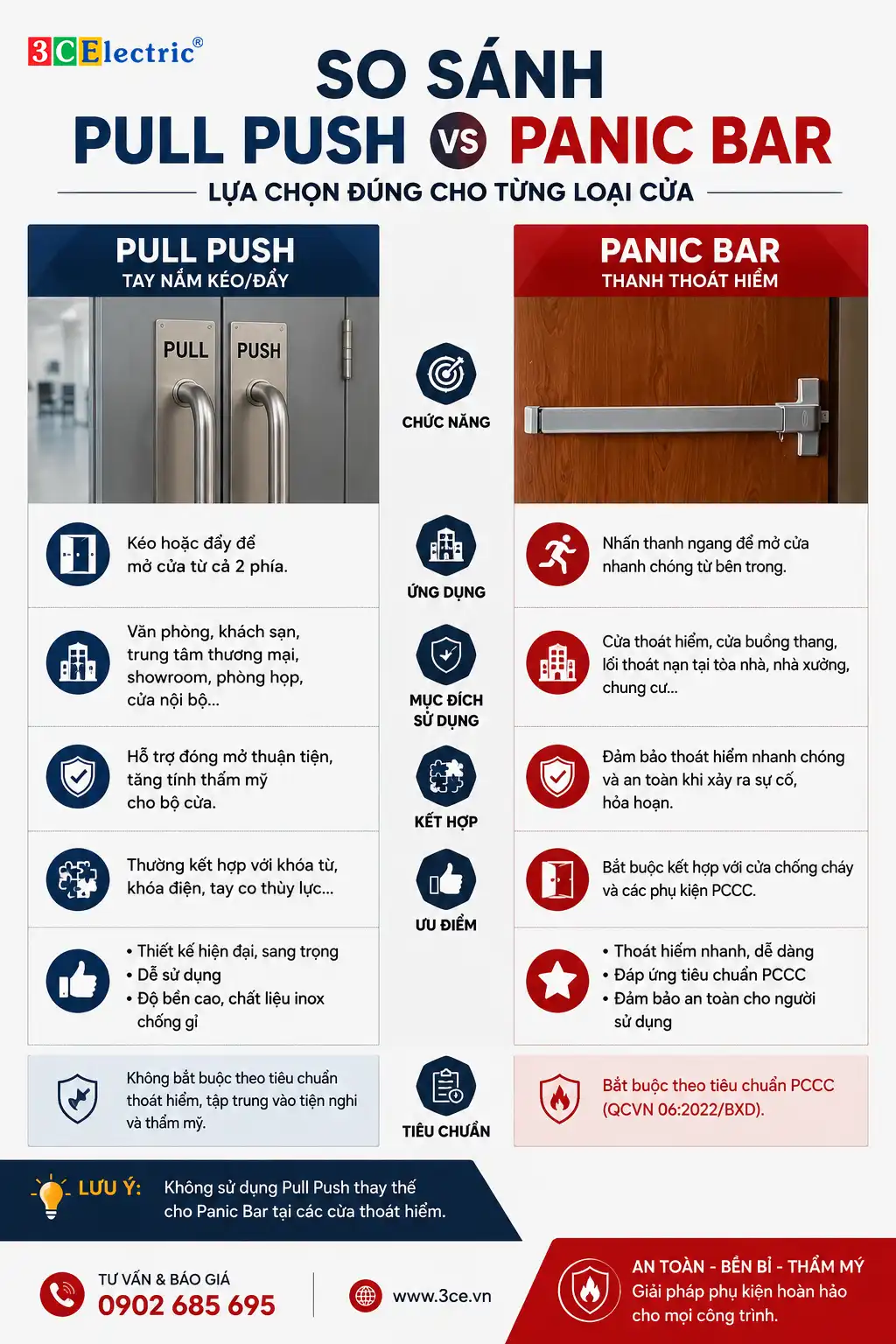 So sánh tay nắm Pull Push So sánh tay nắm Pull Push và Panic Bar