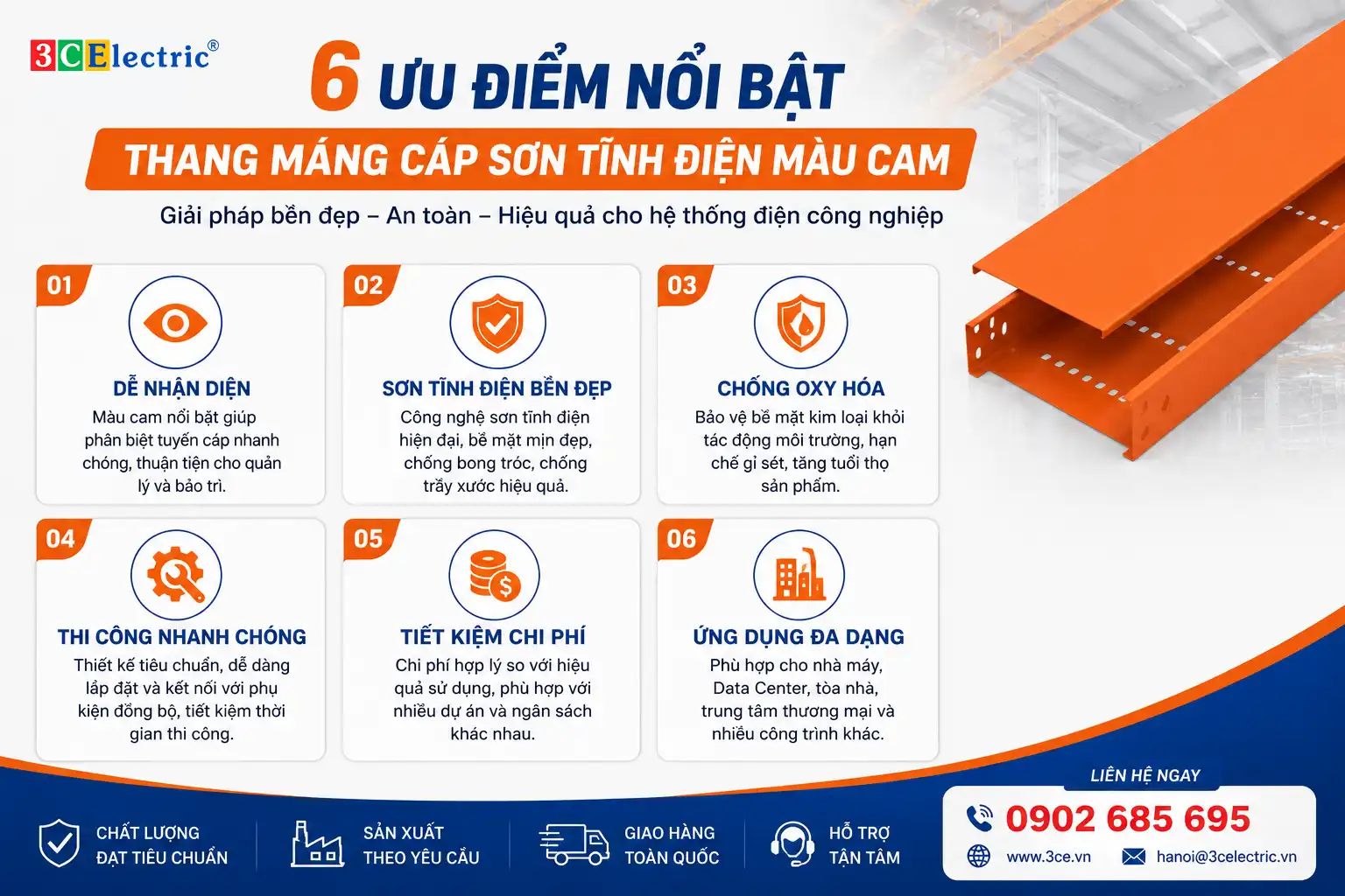 Ưu điểm của thang máng cáp sơn tĩnh điện màu cam