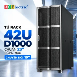 Tủ Rack Data 42U D1000, chuẩn 23" rộng 800, có chuyển đổi 19"