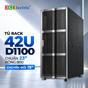 Tủ rack Data 42U D1100, chuẩn 23" rộng 800, có chuyển đổi 19"