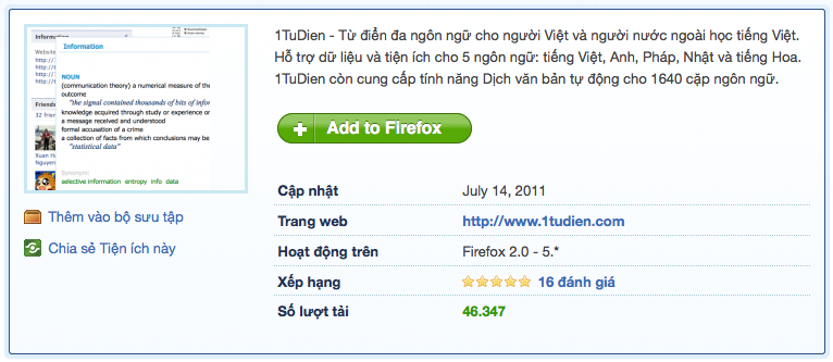 Addon 1TuDien.com cho Firefox – Từ điển cho mọi người