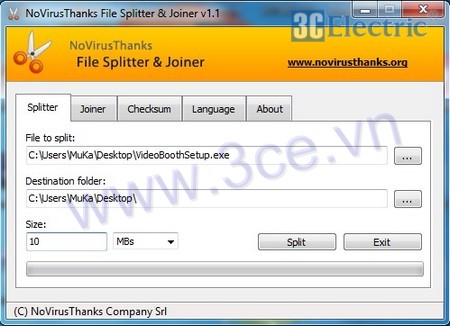 Cắt và nối file dễ dàng với NoVirusThanks Splitter & Joiner